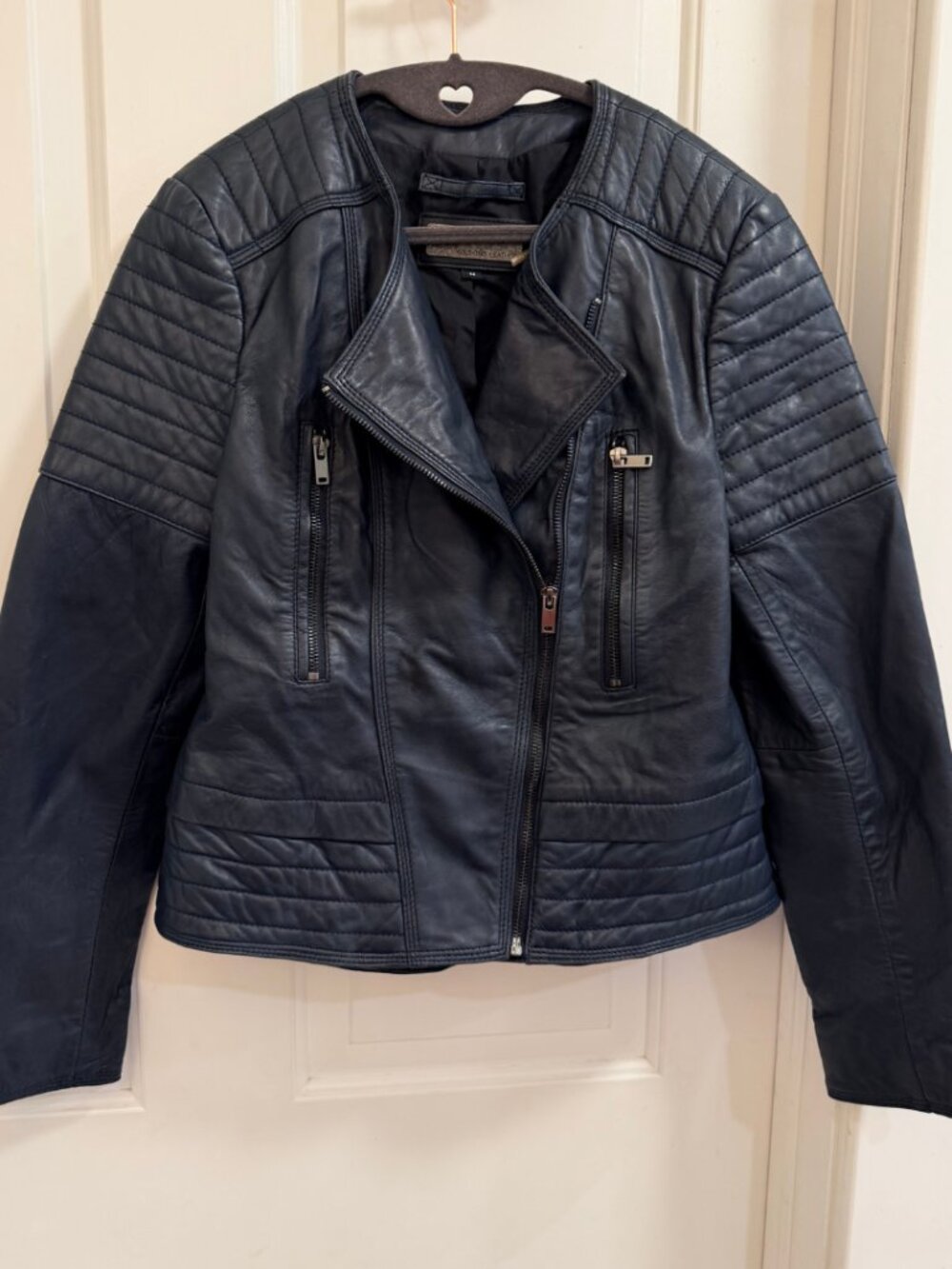 Wilsons Leather Navy Quilted Moto Jacket | Genuine Leather M